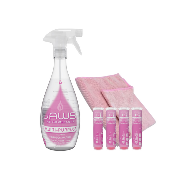 JAWS Multi-Purpose Cleaner + 4 Refills & 1 Pink Microfiber Cloth